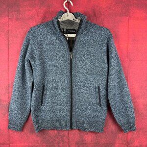 YEOKOU MEN'S FULL-ZIP KNITTED CARDIGAN CASHMERE SWEATER, PLAID FLEECE LINING, M